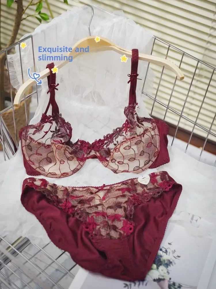 MOYISU Europe and The United States Sexy Underwire Underwear Plus Size Bra Set Big Breasts Red Women Underwear Bra Lace BowXJ241205