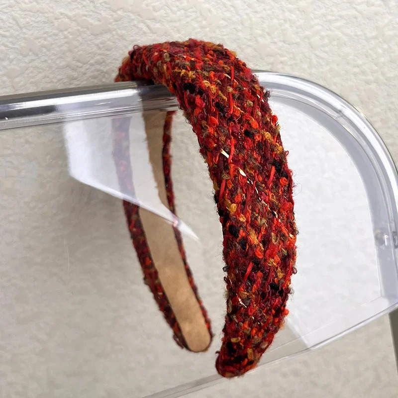 Womens red headband wide headband PU solid headband hair accessories 241205