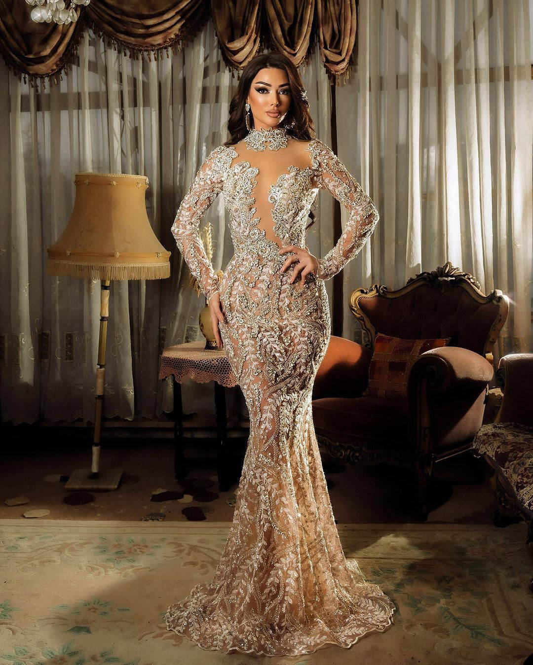 Luxury Mermaid Wedding Dresses Diamonds Beaded Bride Gowns Sequins Long Sleeves Illusion Customize Bridal Dress Sweep Train Vestido de novia