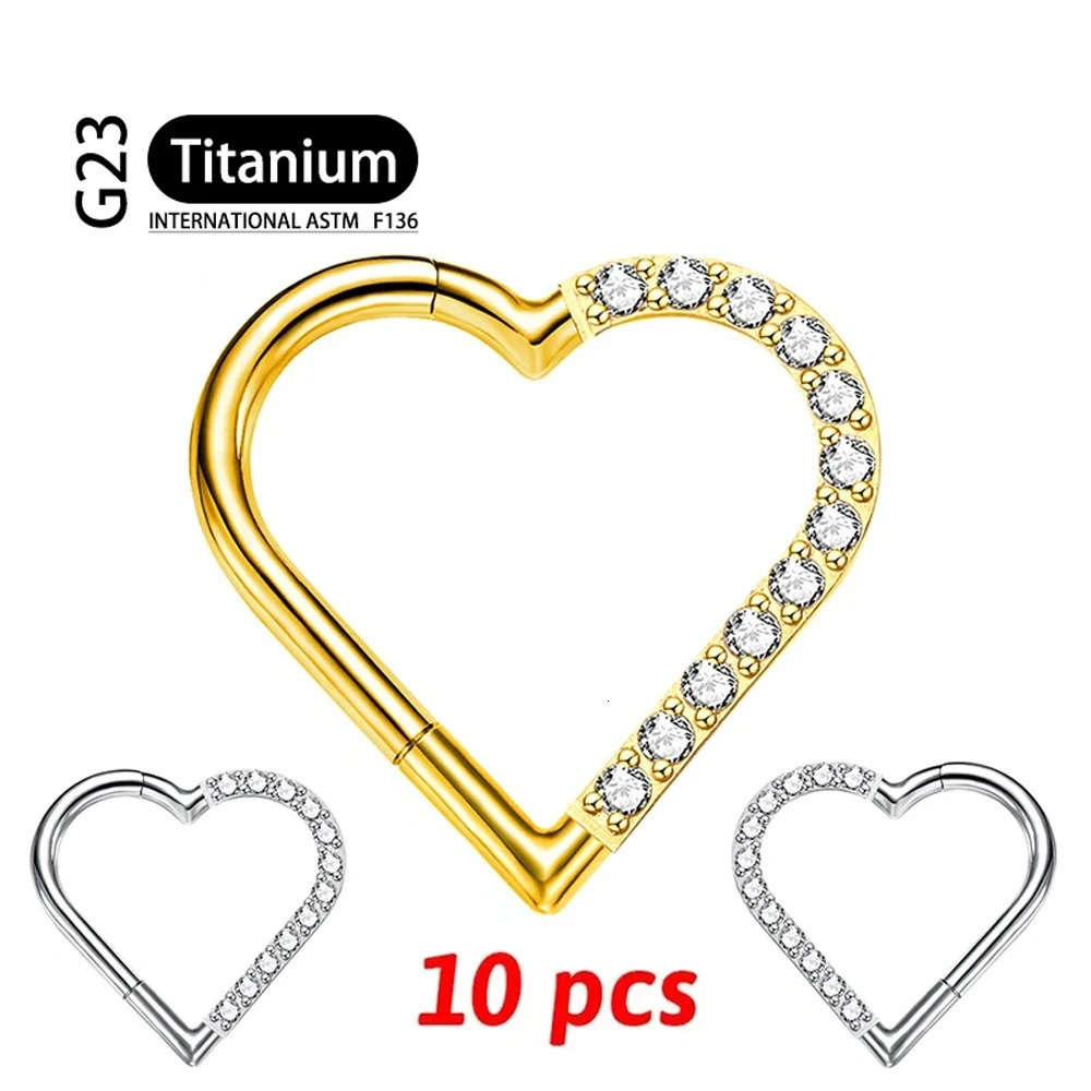 10Pcs G23 Heart Earrings Zircon Womens Fashion Heart shaped Round Earrings Fashion Gifts Perforated Jewelry 241205