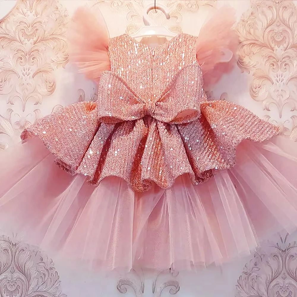 Christmas Sequin Cake Double Baby Girl Dress 1 Year Birthday born Party Wedding Vestidos Kids Christening Toddler Clothes R250424