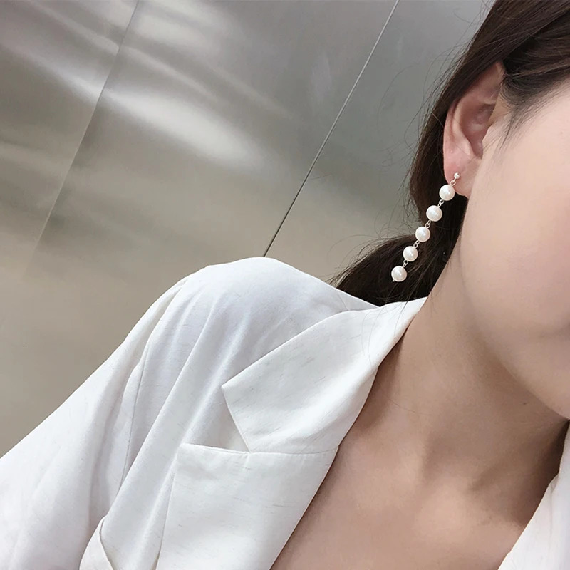 ASHIQI Natural Freshwater Pearl Long Earrings 925 Pure Silver Womens Wedding Jewelry Gift 241205