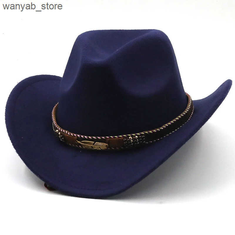 Cloches Wool Womens Western Mens Cowboy Hat Mens and Womens Jazz Cowboy Hat Leather Cloche Church Hat L240910