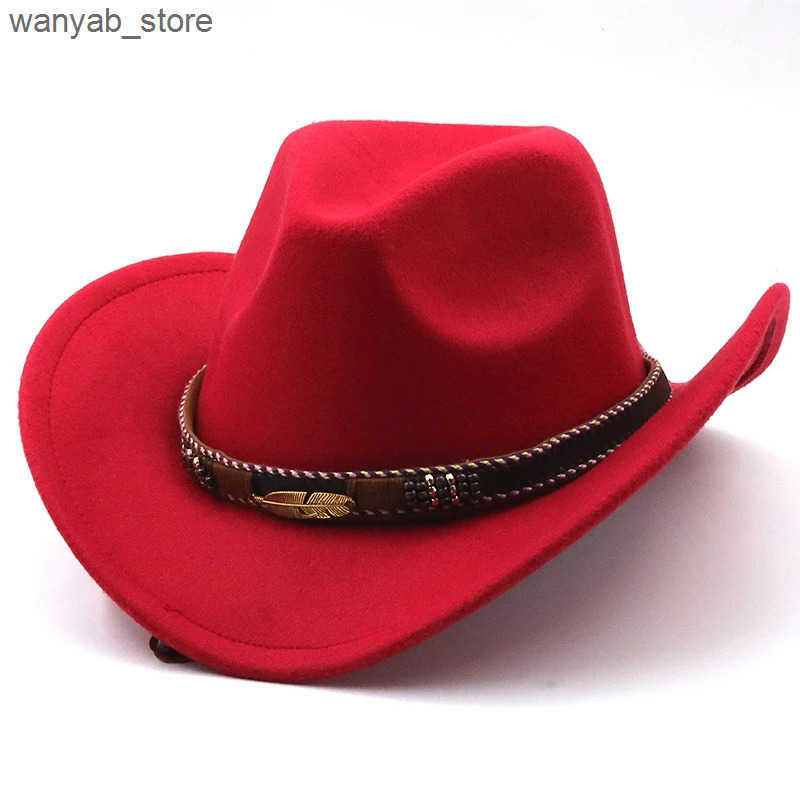 Cloches Wool Womens Western Mens Cowboy Hat Mens and Womens Jazz Cowboy Hat Leather Cloche Church Hat L240910