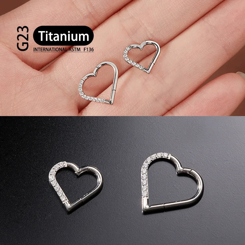 10Pcs G23 Heart Earrings Zircon Womens Fashion Heart shaped Round Earrings Fashion Gifts Perforated Jewelry 241205