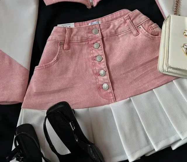 Womens Camouflage Skirt Jacket Two Piece Gothic Leather Splicing Clothing Set Denim Casual 241205