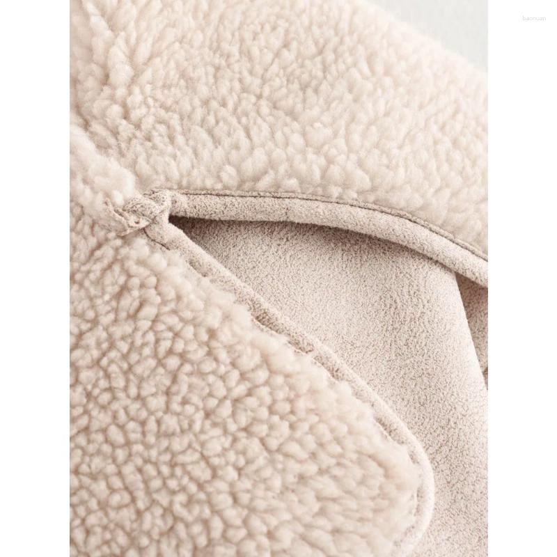 Women's Jackets ZR Women Comfy Coats With Faux Shearling Interior & Button Fastening Lapel Collar Long Sleeves Double-faced Jacket