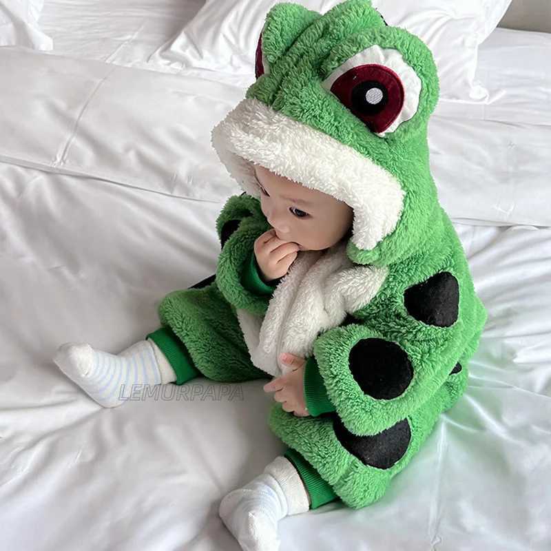 Pajamas Baby Frog Onesies Green Cute Pajamas Bebe Boy Girl Winter Romper Flannel Thick Soft Halloween Clothes Kawaii Animal Outfit 2023 H241205