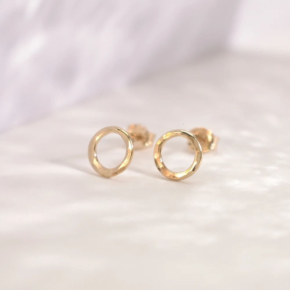 14K gold-plated handmade hammer round simple womens earrings 7mm 241205