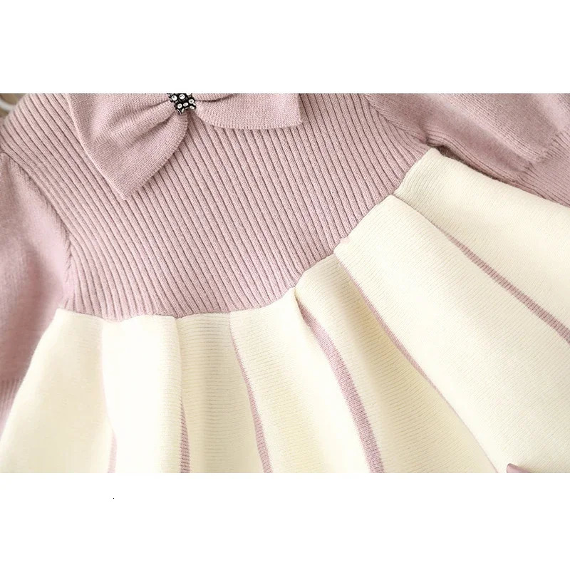 2-6Y Autumn Winter Girls Sweater Dress Puffy Long Sleeve Wool Dress Birthday Party Girl Baby Warm Knitted Princess Dress 241204