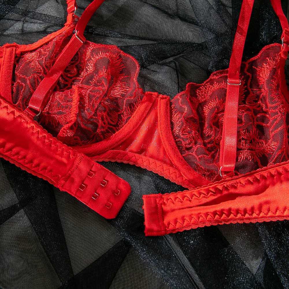Embroidery Lingerie Set Women 2-Piece Bra + Panty Underwear Set Red Valentines Day IntimatesXJ241205