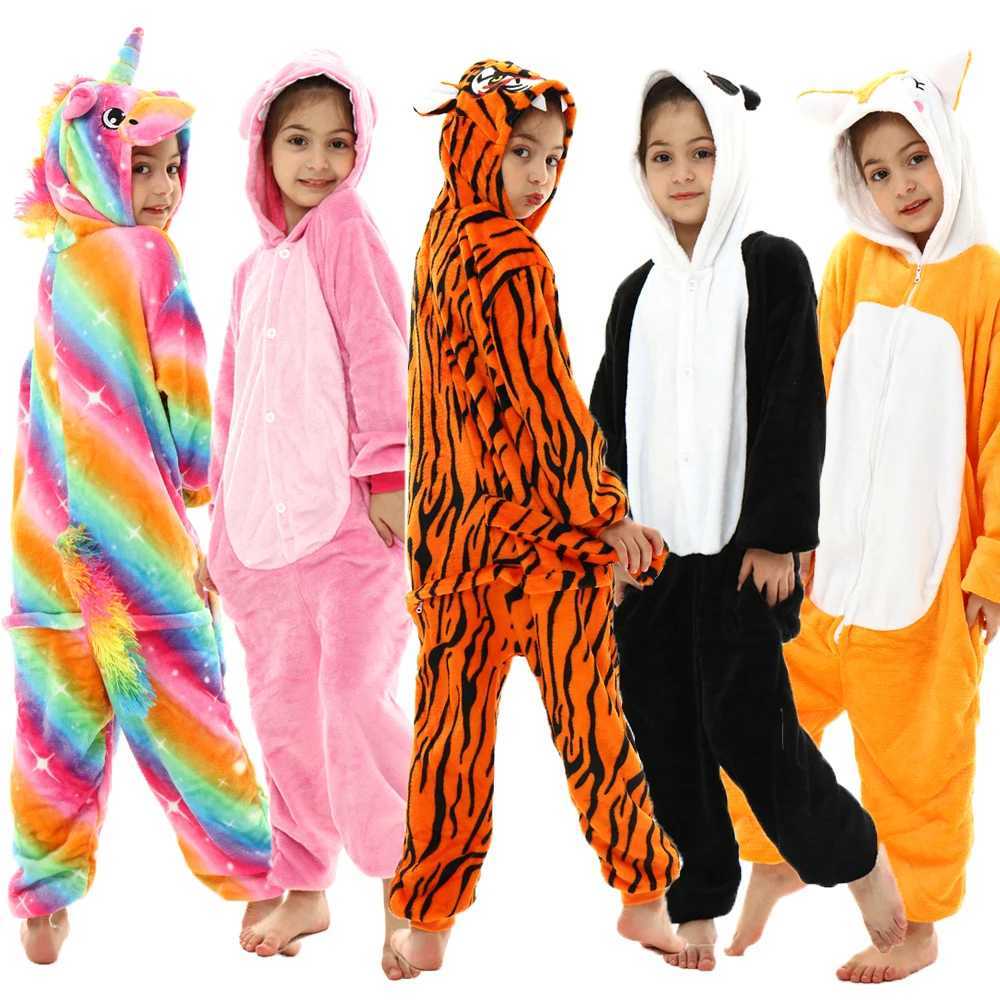 Pajamas Funny Kigurumi Pajamas for Boys Girls Flannel Warm Onesies Children Zipper Hooded Jumpsuits Kids Baby Cosplay Animal Clothes H241205