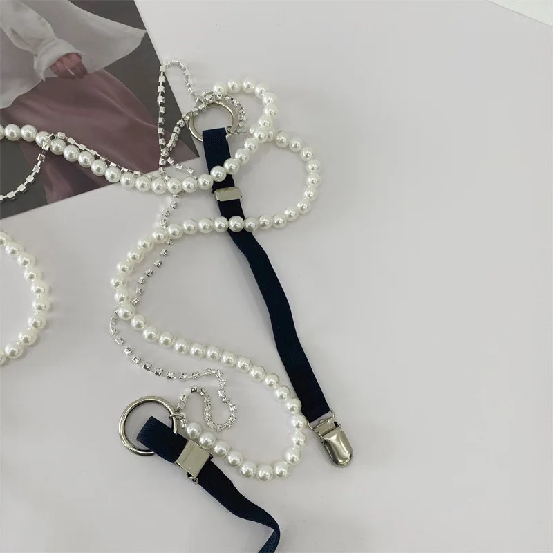 Pearl Chain Suspenders Belts for Women Strap Shirt Decoration DuckMouth Clip Outwear Jewelry Gift 241122