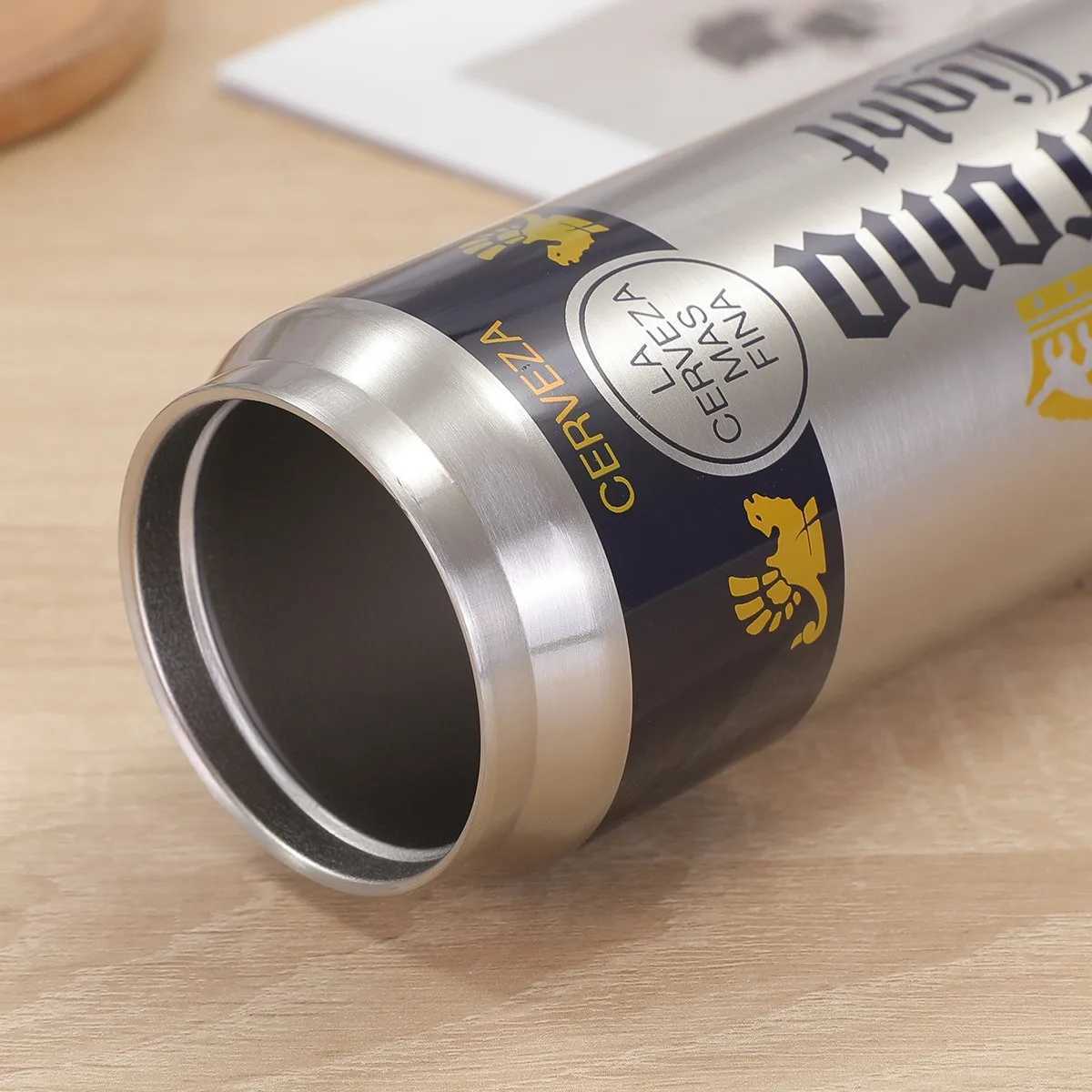 500ML Thermos Beer Bottle SUS Stainless Steel BEER Cold Keeper with Straw Cola Can Thermos For Cafe Drinkware Thermal Bottle X250321