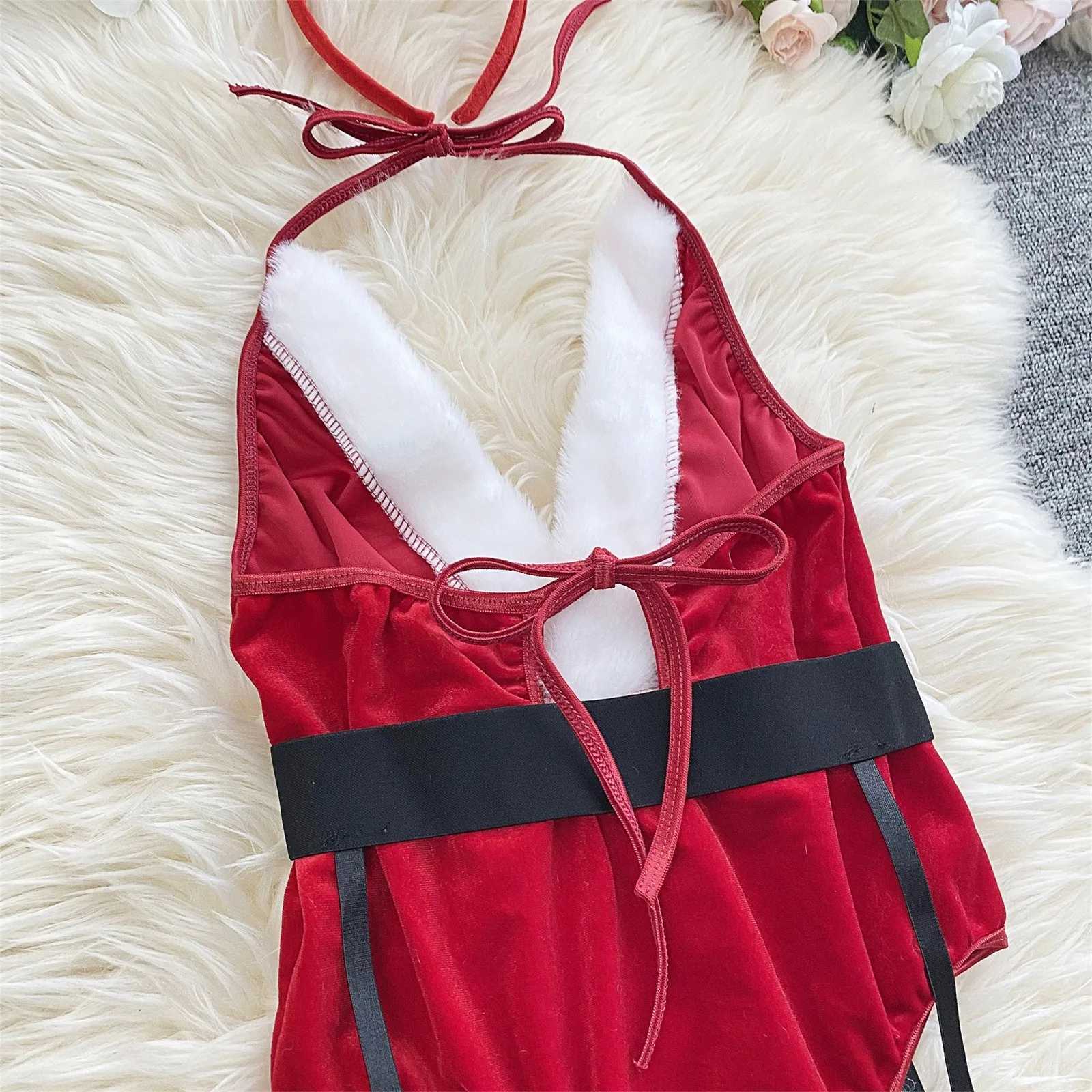 WomenS Christmas Sexy Lingerie Pajamas Red White P Bodysuit With Rabbit Ear Headband Santa Claus Cosplay Erotic LingerieXJ241205