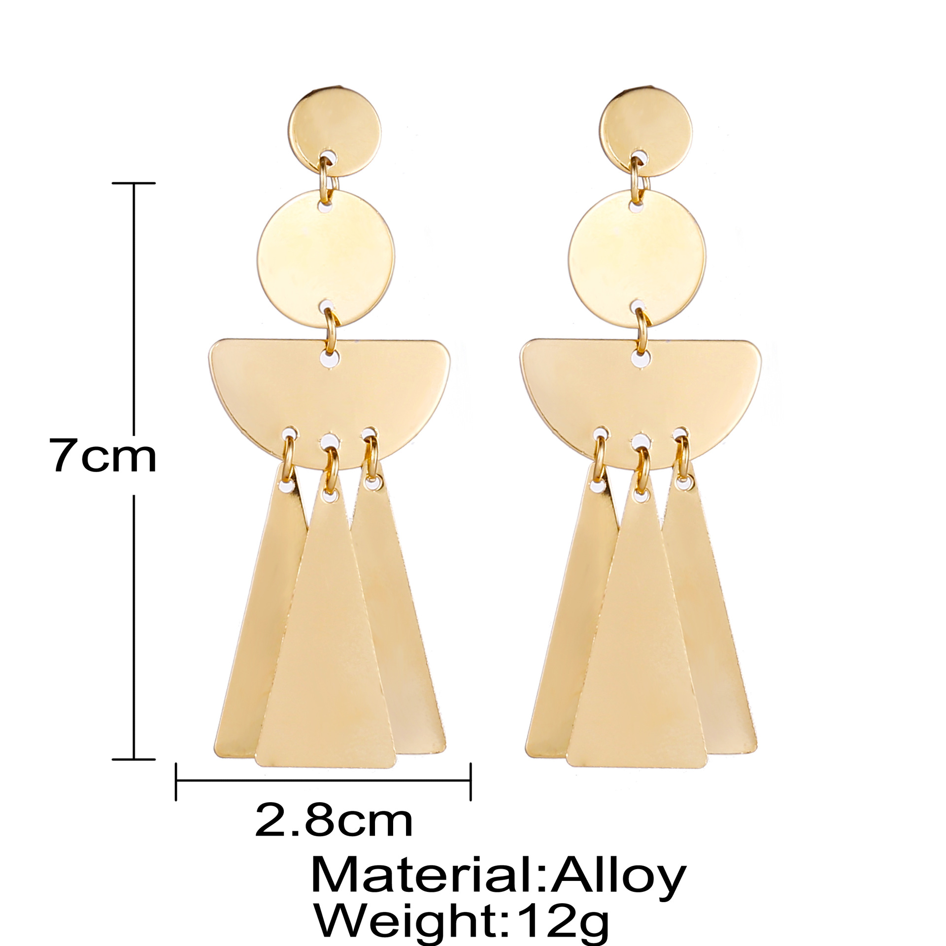 Europe and the United States cross-border new tassel earrings creative retro simple triangle metal round piece earrings