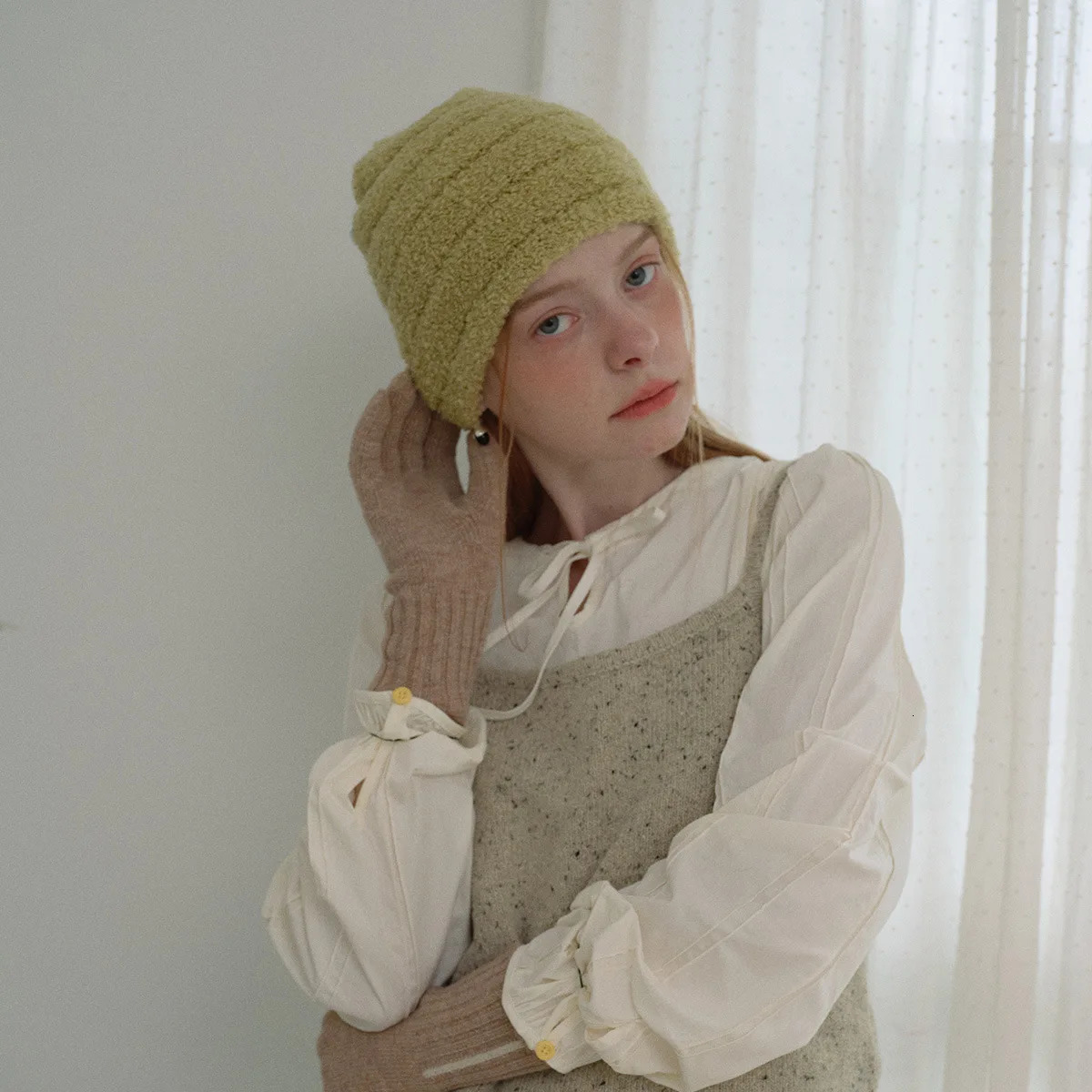 Soft wool mixed knitted beanie hat suitable for women featuring Korean style solid color 241205