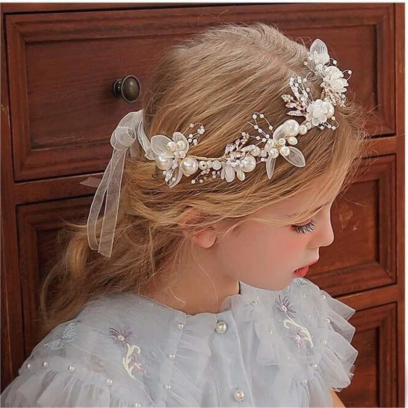 Spring Bohemian Girls Bridal Pearl Hair Headdress Flower Wreath Bride Garland Head Hoop Headbands Jewelry Children Gifts 241122