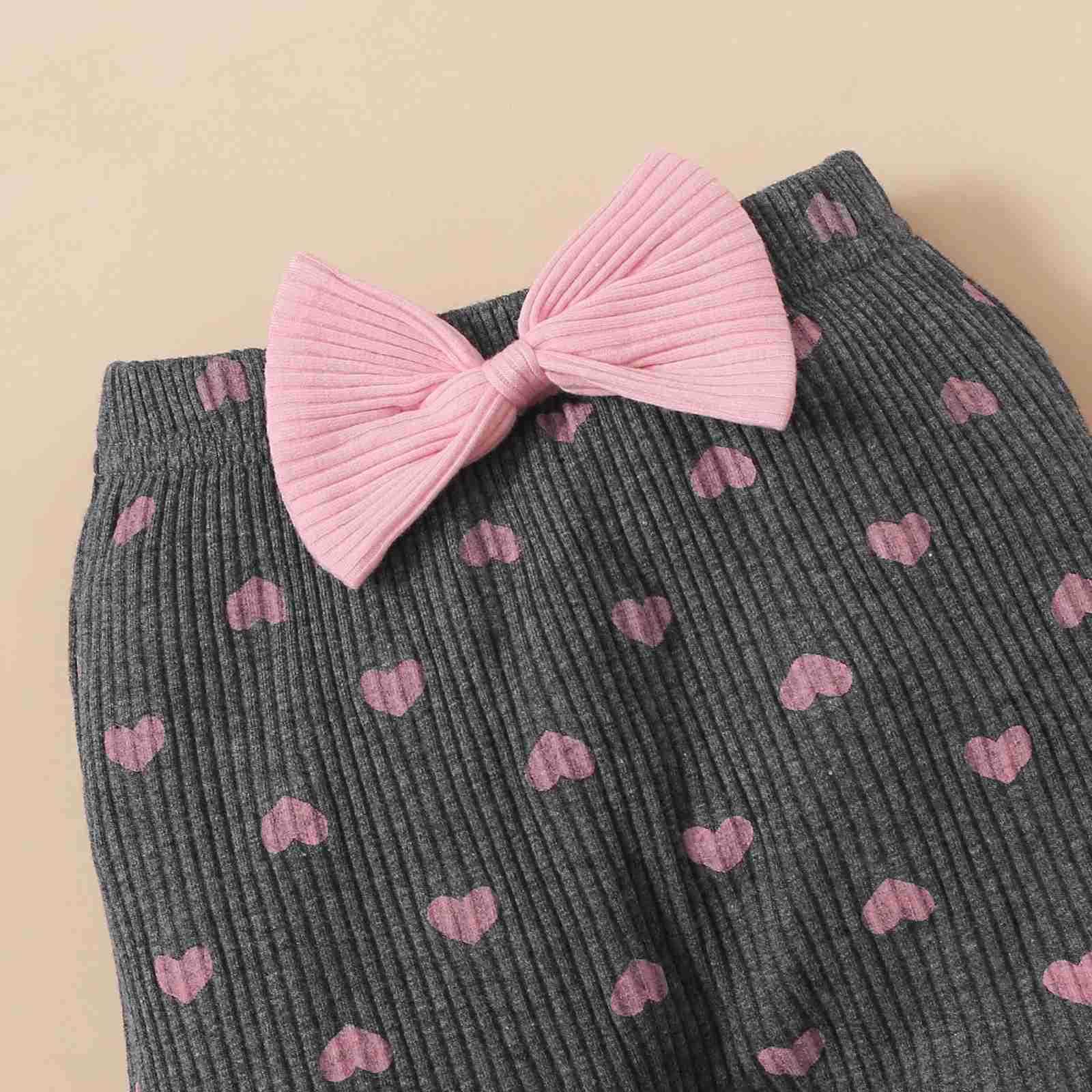 Newborn Baby Girls Clothes Set Pink Toddler Ruffle Tops Heart Print Bow Trousers Princess Casual Infant Outfits Clothes SuitXJ241205
