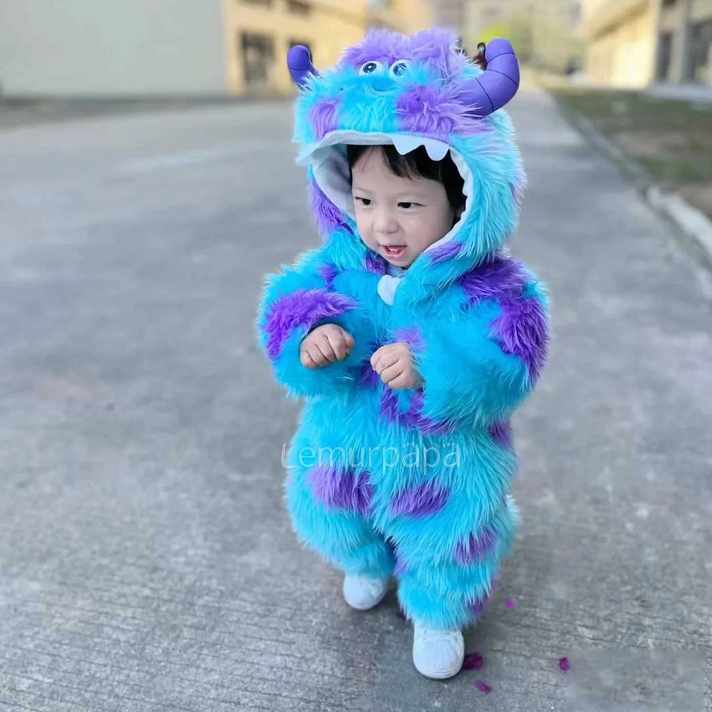 Pajamas Furry Sully Onesie Children Boy Girl Clothes Anime Romper Cartoon Blue Kigurumis Fit 75-135cm Height Kid Halloween Outfit Pajama H241205