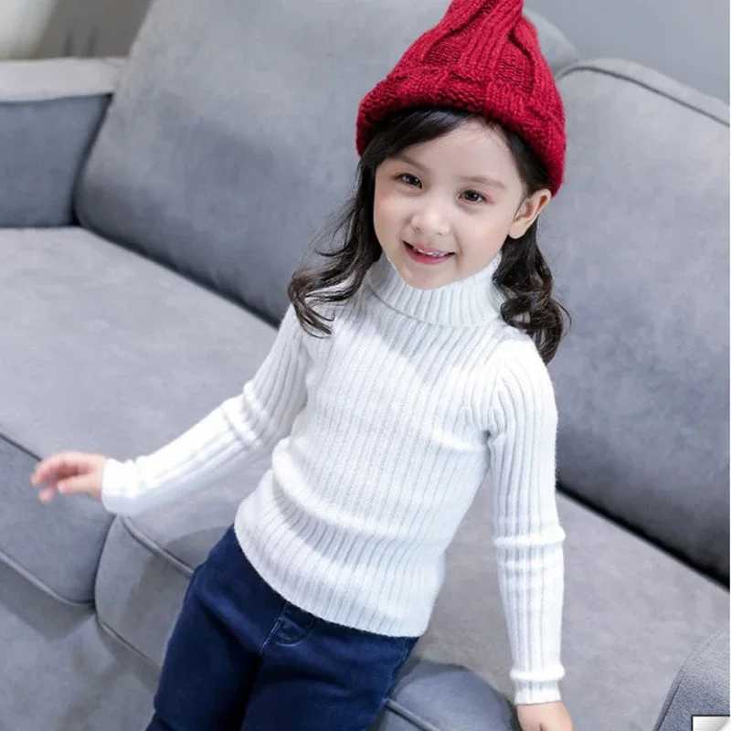 Baby Girl Winter Turtle Neck Knitted Sweater 2024 Autumn Children Boys Pulling Children Knitted W241205