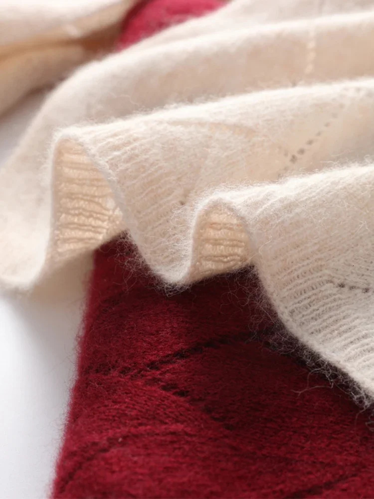 Soft non irritating 100% wool warm knit scarf diamond opening work light Pashmina neck warmer solid color womens accessories 241205