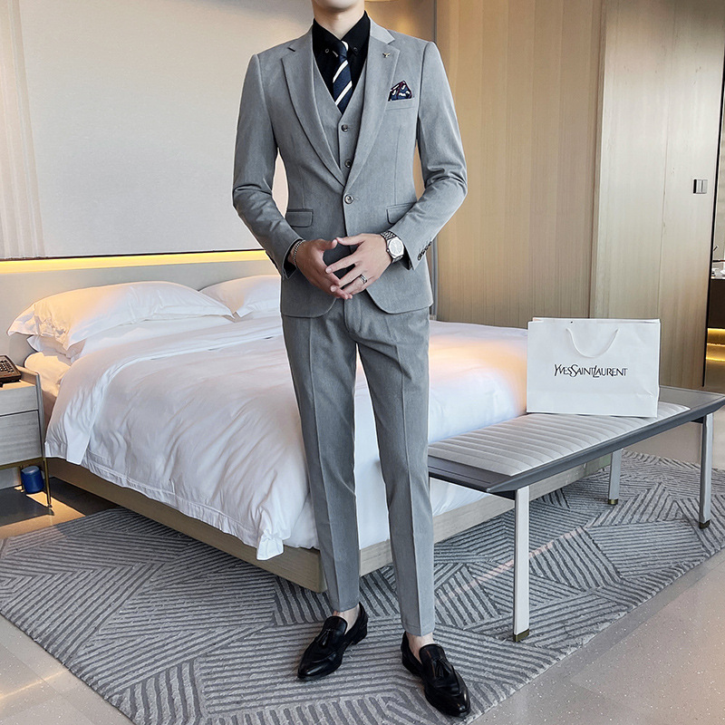 S7112Men's suit Korean style groom dress solid color casual three-piece suit four seasons