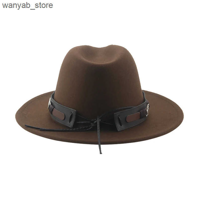 Cloches Fedora Hat Womens Hat Mens Cowboy Hat Large Size 62cm Western Cowboy Belt Cowboy Band Fedoras Chapeau Feutre Mens L240910