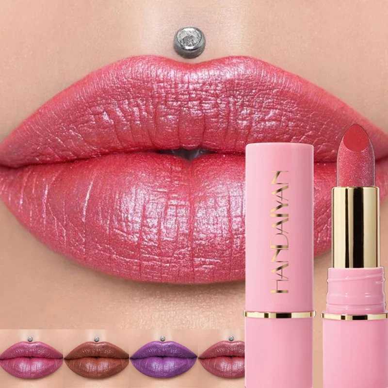 Nude Pink Diamond Lipstick Matte Glitter Lip Tint Balm Waterproof Lasting Pearl Shiny Lip Gloss Shimmer Sexy Red Lipstick MakeupXJ241205