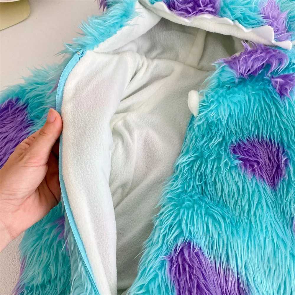 Pajamas Furry Sully Onesie Children Boy Girl Clothes Anime Romper Cartoon Blue Kigurumis Fit 75-135cm Height Kid Halloween Outfit Pajama H241205