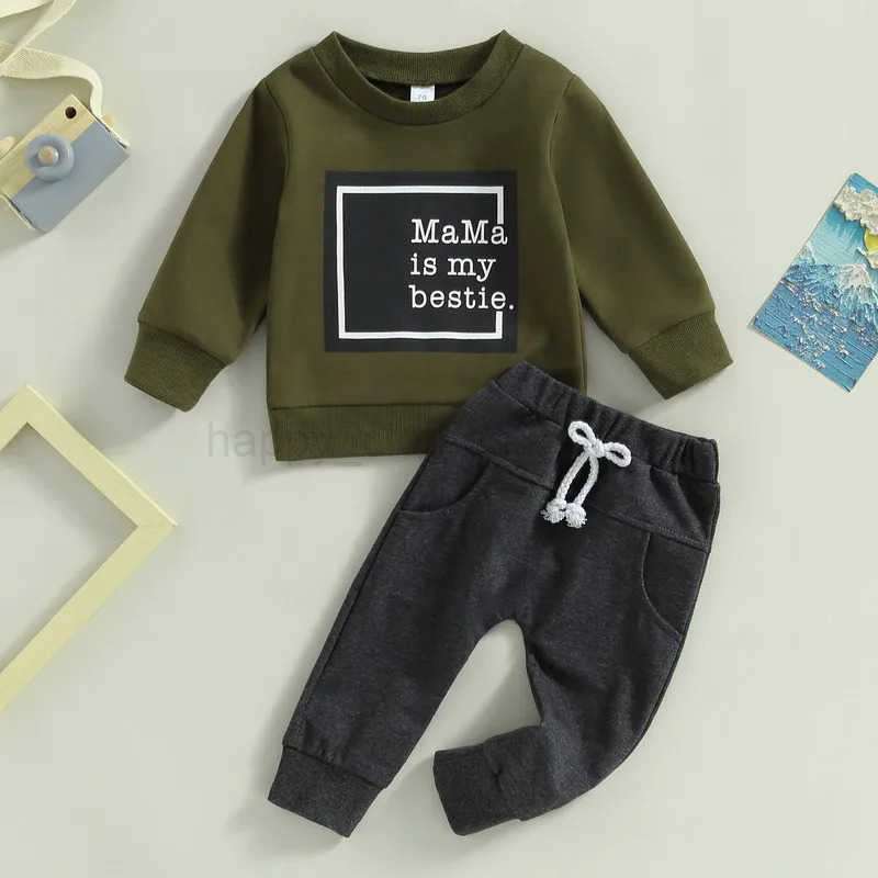Newborn Baby Boy Pant Sets 2Pcs Outfits Autumn Clothes Long Sleeve Letter Pullover Tops and Pocket Pants Baby Items ClothingXJ241205