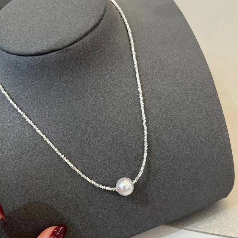 Explosive Sparkling Silver Pearl Necklace S925 Pure Silver Natural Fresh Water Bright White Edison Necklace Girls Gift 241205