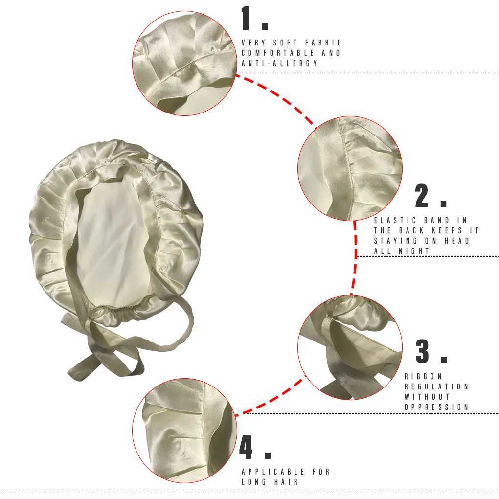 Mulberry Silk Nightc Sleeping C Pure Silk Hair Wr Adjustable Elastic Band Sleeping BeanieXJ241205