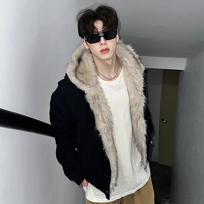 LUZHEN casual edition hooded padded jacket fashionable unisex niche solid color faux fur splicing high-quality Parkas men LZ8027 241202