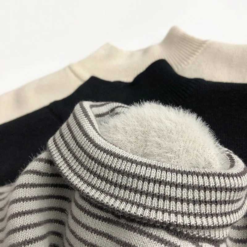 Milancel childrens sweater with fur lining boys sweater with half turtle neck girls knitted zipper W241205