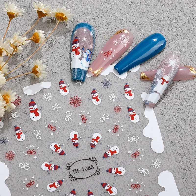 Ins Style Winter Snowflake Nail Stickers White Snowflake Snowman Christmas Tree Year Stickers 241205