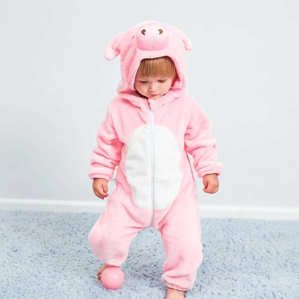 Pajamas Winter New Born Baby Clothes Romper Baby Jumpsuit Animal Hooded Pajamas Cow Panda Costume Boys Girls Overalls Infant Clothing H241205