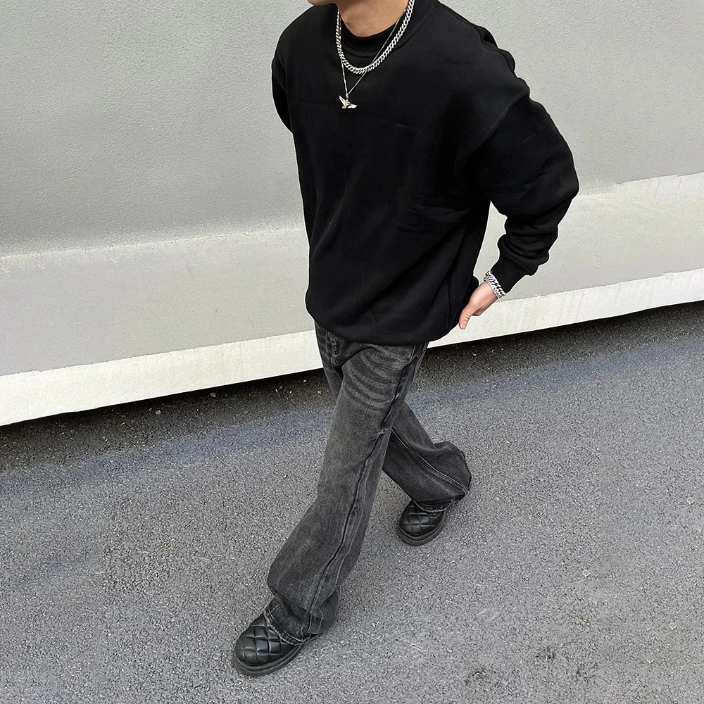 Wide Leg Jeans Mens Black Loose Straight-leg Flared Trousers Summer Casual Streetwear Vintage Spring High Street Y2k Denim Pants 241205