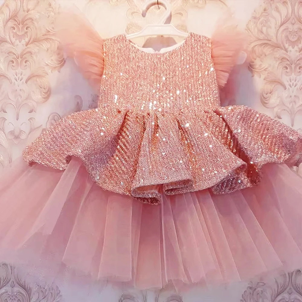 Christmas Sequin Cake Double Baby Girl Dress 1 Year Birthday born Party Wedding Vestidos Kids Christening Toddler Clothes R250424