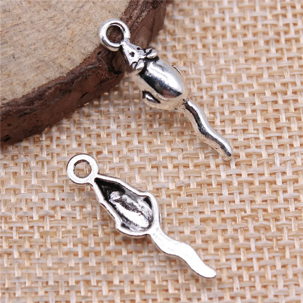 WYSIWYG 20pcs 24x6mm Pendant Small Mouse Rat Charm Pendants For Jewelry Making 2 Colors 241122