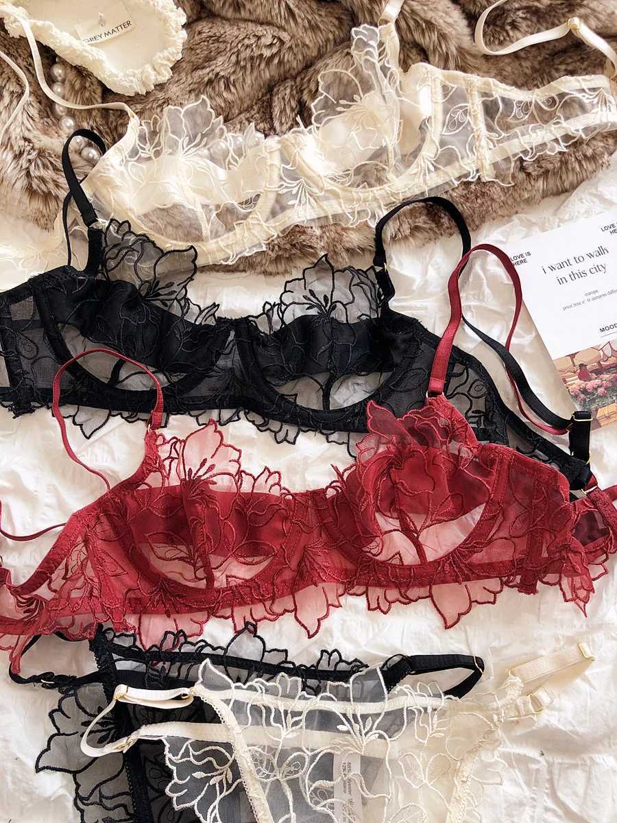 French Underwear Set Sexy Lace s Embroidery Bra Set Women Intimates Summer Ultra Thin Breathable Bralette Lingerie PantiesXJ241205