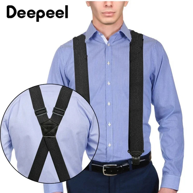 Deepeel 35X120cm Mens Adult 4 Clip Casual Trousers Fashion Xshaped Stripes Plastic Clamp Elastic Suspenders Sewing Accessory 241122