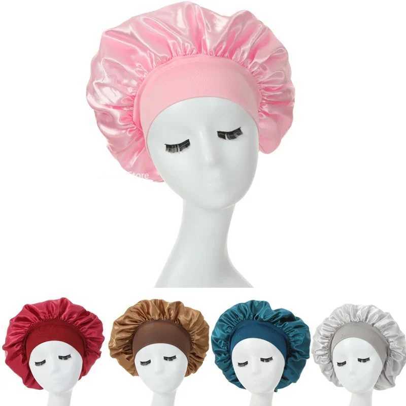 Womens Satin Solid Wide-brimmed Sleeping Hat Night Sleep C Hair Care Bonnet Nightc For Women Men Unisex C bonnet de nuitXJ241205