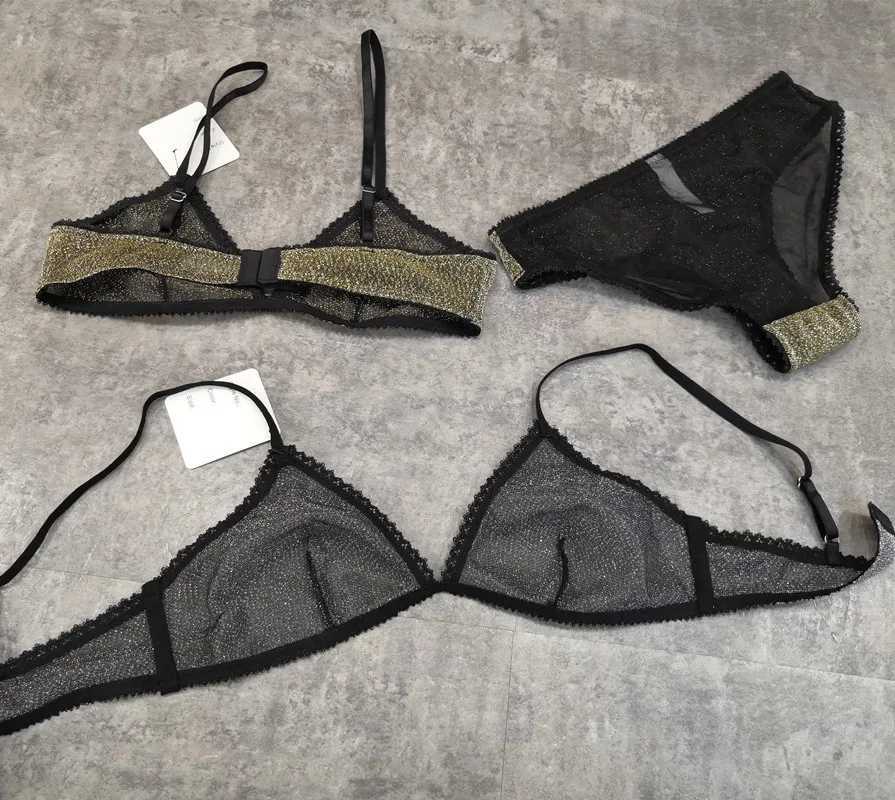 Wriufred Comfortable Bra Sets Temptation Wild Triangle Cup Underwear Gold Sliver Ultra thin Sexy Lingerie SetsXJ241205