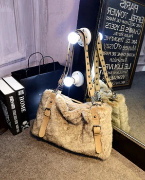 simulated rabbit hair in three bags with shoulder bag and fashionable handbag 241205