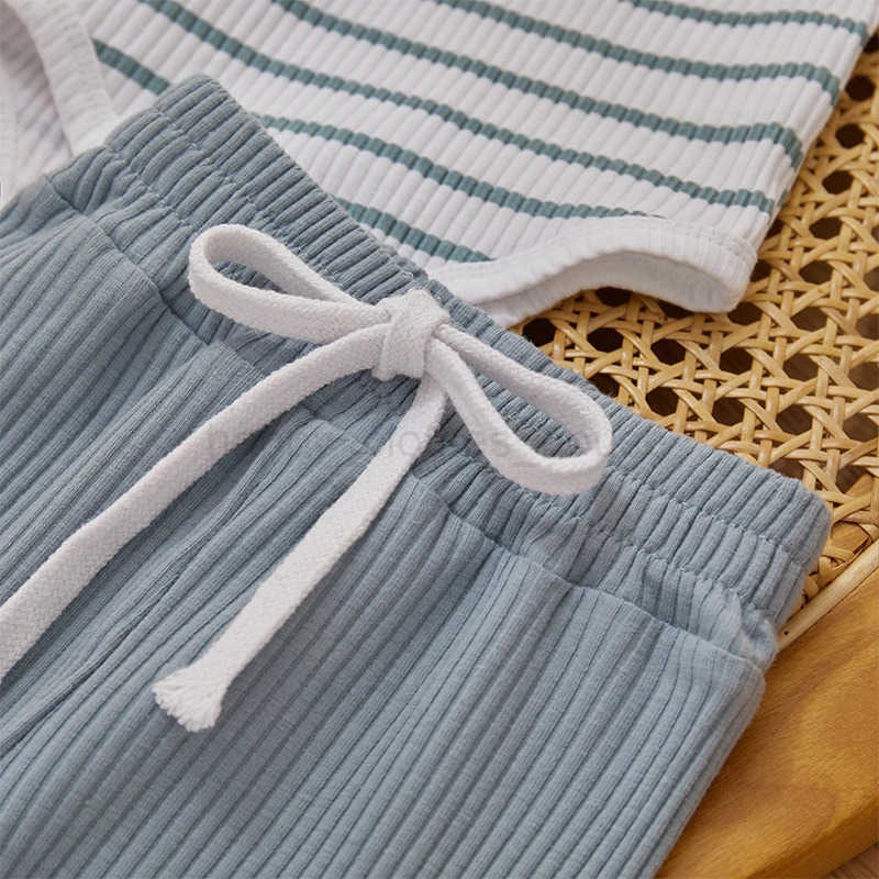 Ribbed Stripe New Baby Boy Girls Clothes Fall Toddler Outfits Long Sleeve Soft Cotton Romper Pants 2PCS Set For Infant OutwearXJ241205