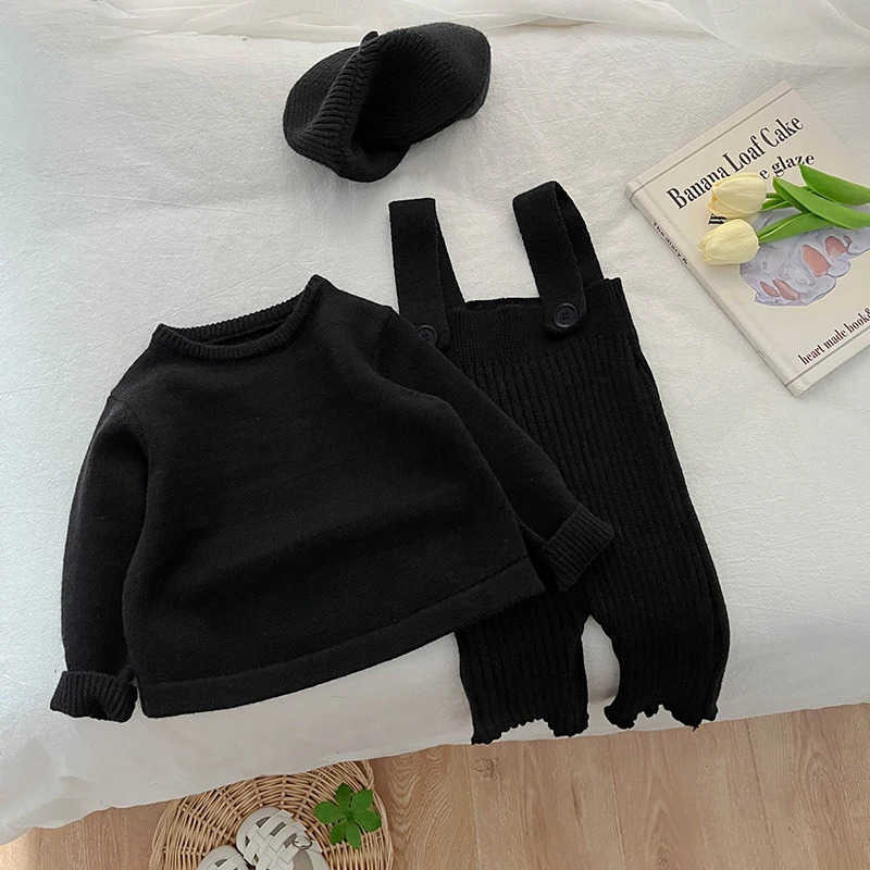 Autumn Newborn Baby Girl Baby Clothes With Solid Color Knitted Pants Girls Casual Pit Strap Pants Set Baby Outing ClothesXJ241205