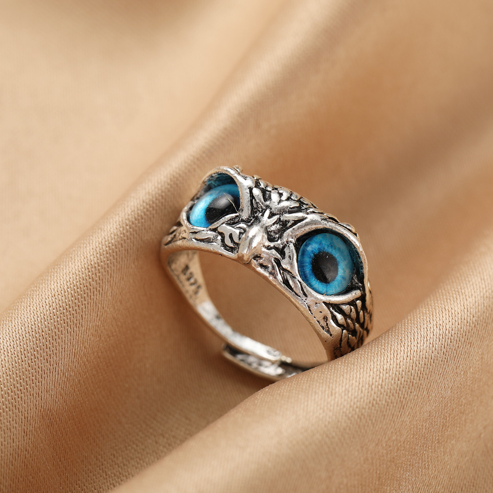 New Retro Alloy Blue Eyes Owl Ring Adjustable Jewellery Jewellery For Men & Women