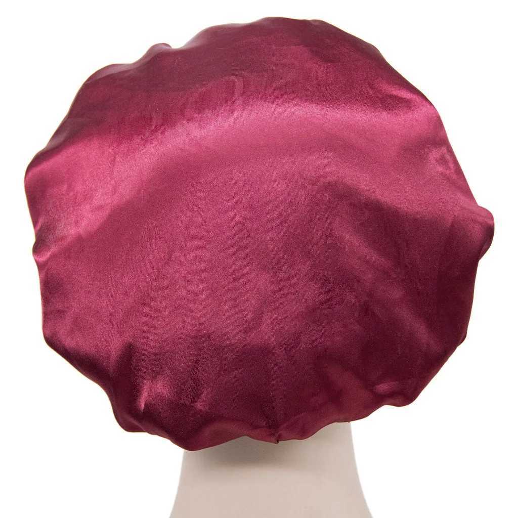 Solid Color Womens Satin Wide-brimmed Sleeping Hat Unisex Silk Imitation Head Wr Elastic Band C Hair Care Bonnet Night HatXJ241205