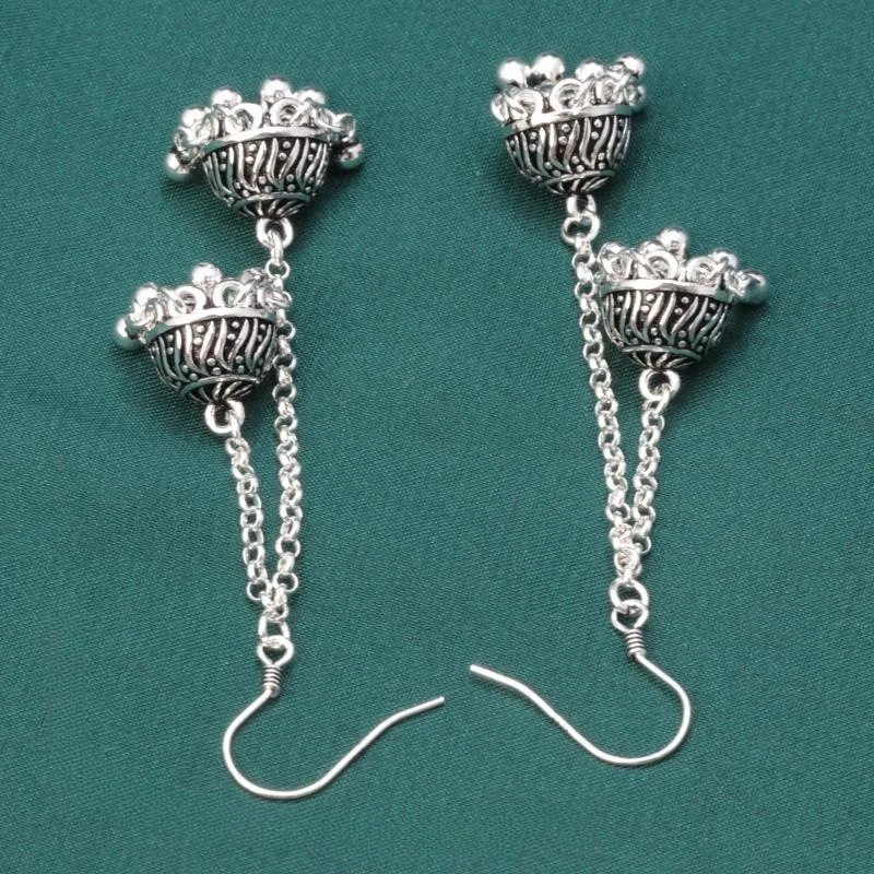 925 sterling silver long tassel womens earrings retro ethnic Thai silver trumpet shaped pendant earrings jewelry wholesale 241205